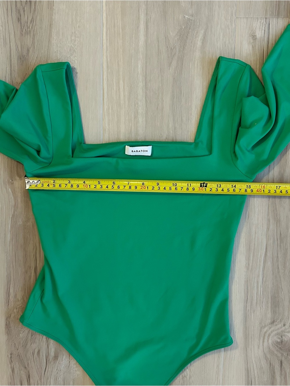 Babaton Aritzia Bodysuit Bright Green Long-Sleeve Square Neck Thong Stretch - Picture 5 of 5